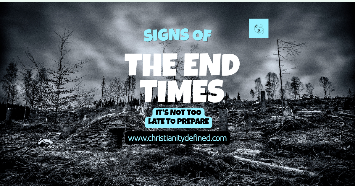 Disaster upon the earth. Trees cut down and bare against a grayish black sky.